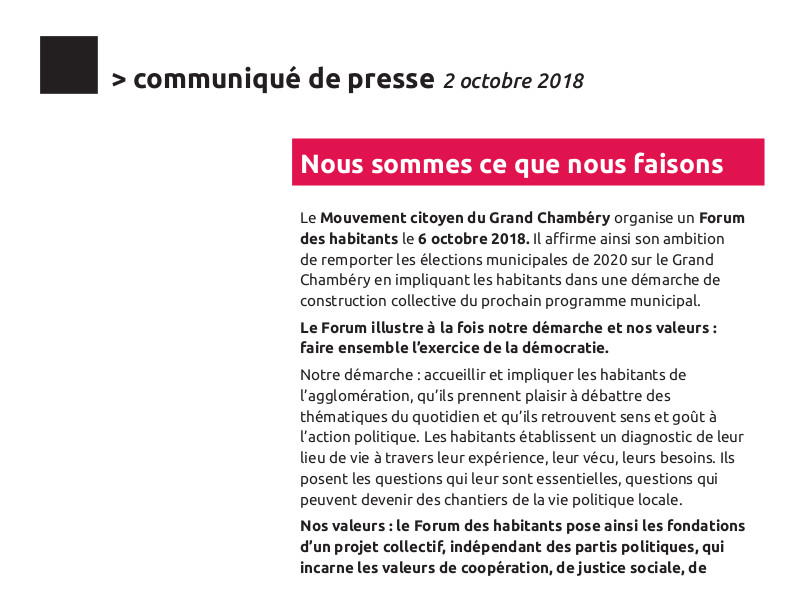 Photo du communiqué de presse du 2 octobre 2018